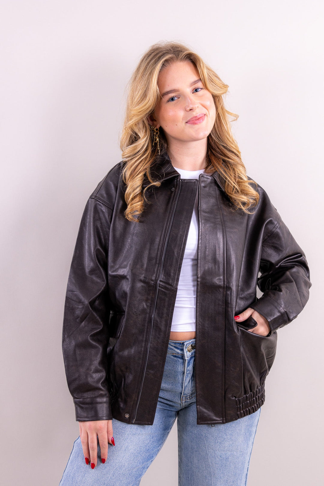 Jade leather look jacket